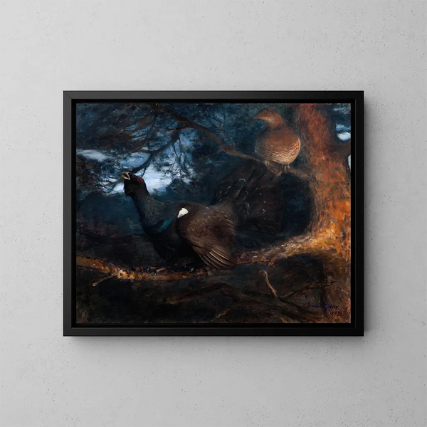 L'accouplement des tétras lyres - Bruno Liljefors — framed artwork on a wall