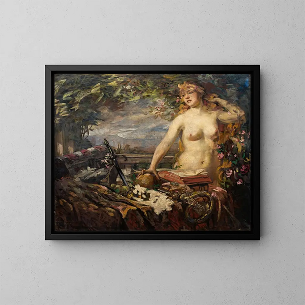 Acto femenino con naturaleza muerta - Burkhard Mangold — cuadro enmarcado en la pared