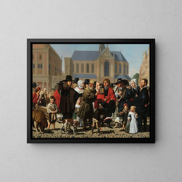 Diogène en busca de un hombre honesto, retrato de la familia Steyn - Caesar van Everdingen — cuadro enmarcado en la pared