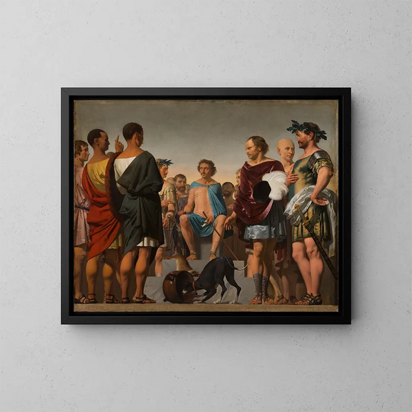 Lycurgus el Espartano muestra la importancia de una buena educación al comparar el comportamiento de dos perros - Caesar van Everdingen — cuadro enmarcado en la pared