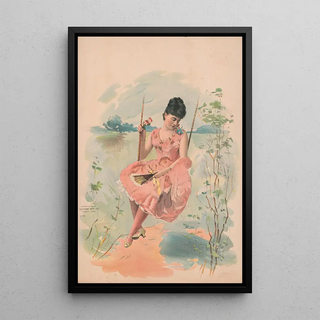 Calvert Litho Co - Woman wearing a pink dress with gold stars sitting on a swing.webp