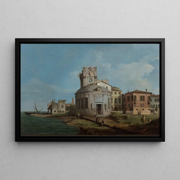 Capricho veneciano con una iglesia ovalada cerca de la laguna - Canaletto — cuadro enmarcado en la pared