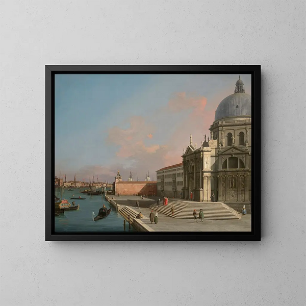 Venice, the Grand Canal seen eastward with Santa Maria della Salute - Canaletto — framed artwork on a wall