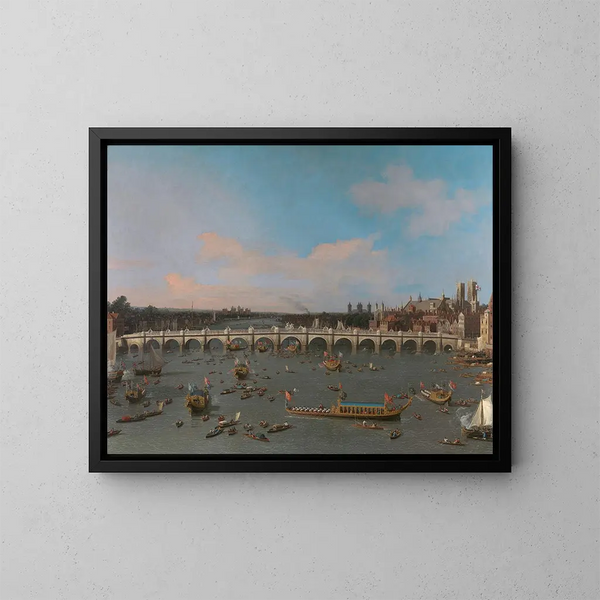 Puente de Westminster con la procesión de los alcaldes en el Támesis - Canaletto — cuadro enmarcado en la pared