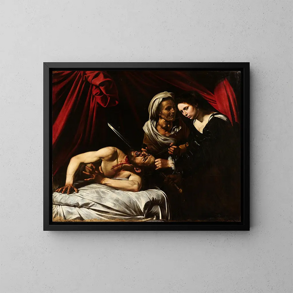 Judith decapitating Holofernes - Caravaggio — framed artwork on a wall