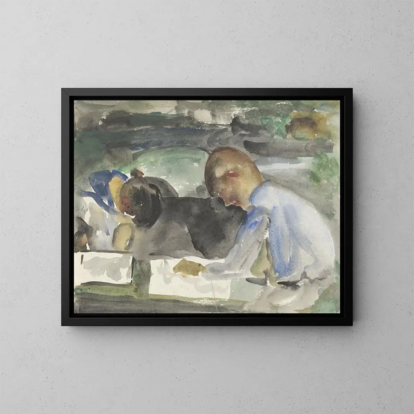 Dos niños dibujando - Carel Adolph Lion Cachet — cuadro enmarcado en la pared