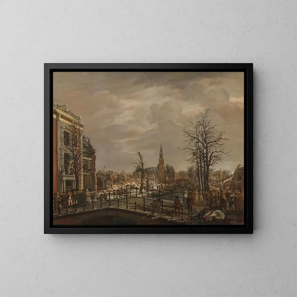 El Rapenburg en Leiden - Carel Lodewijk Hansen — cuadro enmarcado en la pared