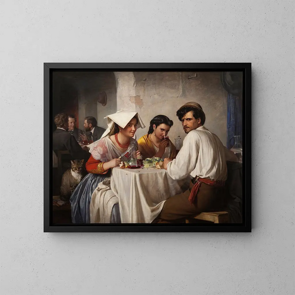 En una osteria romana - Carl Bloch — cuadro enmarcado en la pared