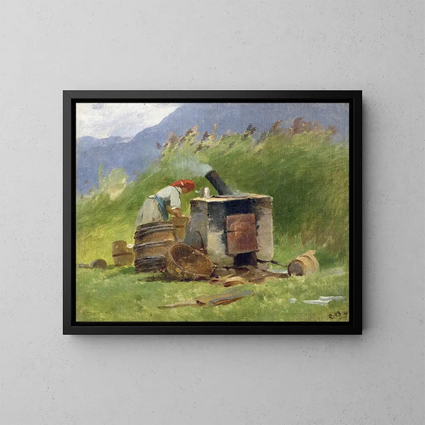 Outdoor Washhouse - Carl Bolze — framed artwork on a wall