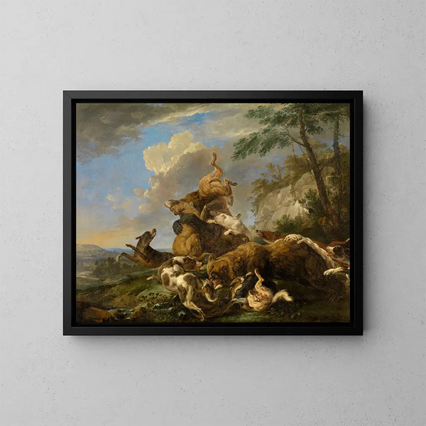 Caza del oso - Carl Borromäus Andreas Ruthart — cuadro enmarcado en la pared
