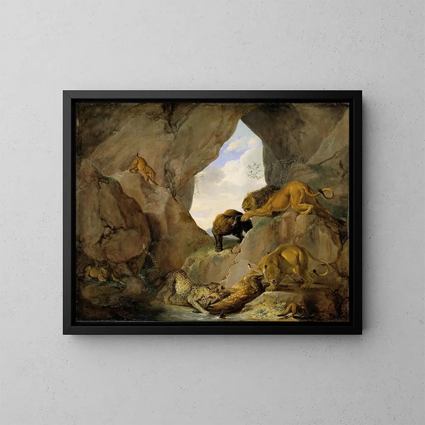Animales salvajes en un desfiladero de montaña - Carl Borromäus Andreas Ruthart — cuadro enmarcado en la pared