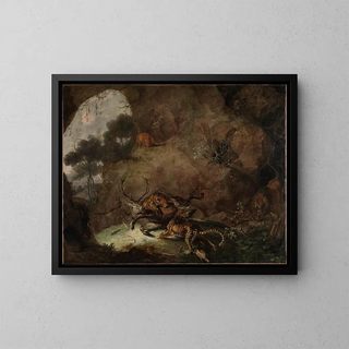 Carl Borromus Andreas Ruthart - Zwei Tiger einen Hirsch reiend.webp