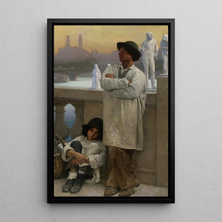 Carl Ernst von Stetten - Young sculptors on a bridge in Paris the old Trocadero in the distance.webp