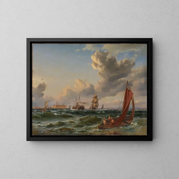 Partido del mar de Øresund con Kronborg - Carl Frederik Sørensen — cuadro enmarcado en la pared