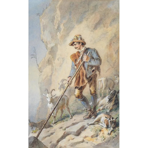 Carl Goebel the younger - Rosenblatt huntsman in ordinary of Archduke John of Austria as goatherd in the mountains.webp