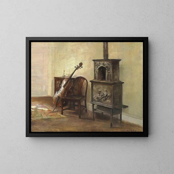 interior con un violonchelo - Carl Holse — cuadro enmarcado en la pared