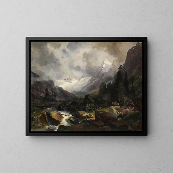 Valle con arroyo de montaña - Carl Hummel — cuadro enmarcado en la pared