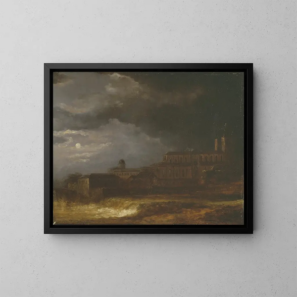 Vista del paisaje de Uppsala a la luz de la luna - Carl Johan Fahlcrantz — cuadro enmarcado en la pared