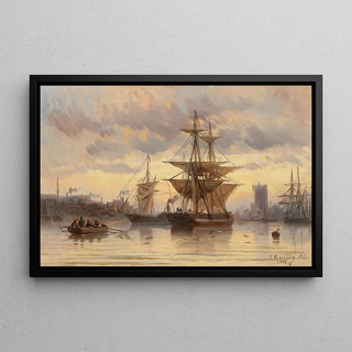 Carl Joseph Kuwasseg - Sailing Ships in a Harbour.webp