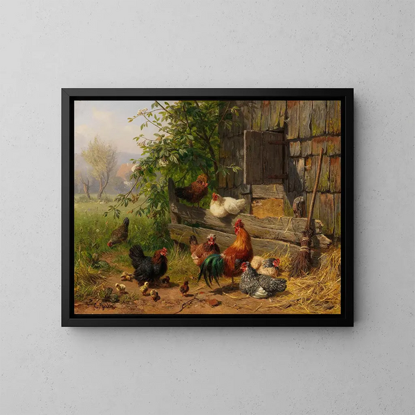 Patio de gallinas - Carl Jutz — cuadro enmarcado en la pared
