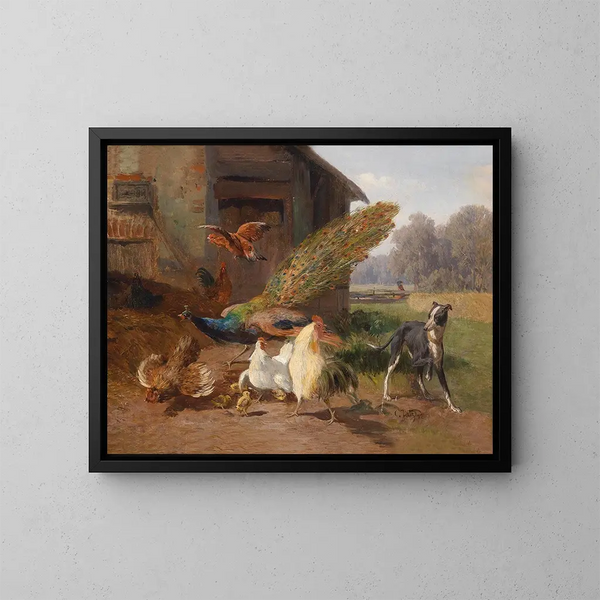 Perro en la voladera - Carl Jutz — cuadro enmarcado en la pared