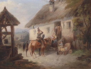 Carl Martin Ebersberg - sterreichische Ulanen vor einem Bauernhaus.webp