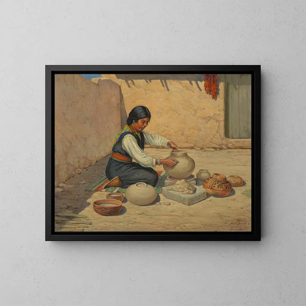 Mujer hopi moldeando cerámica - Carl Moon — cuadro enmarcado en la pared