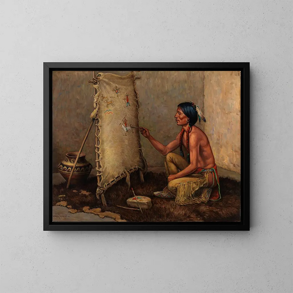 Artista indio - Carl Moon — cuadro enmarcado en la pared