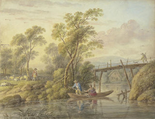 Carl Philipp Schallhas - Landschaft mit einem Bach ber den eine hlzerne Brcke fhrt.webp