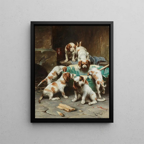 Cachorros Beagle disfrutando - Carl Reichert — cuadro enmarcado en la pared