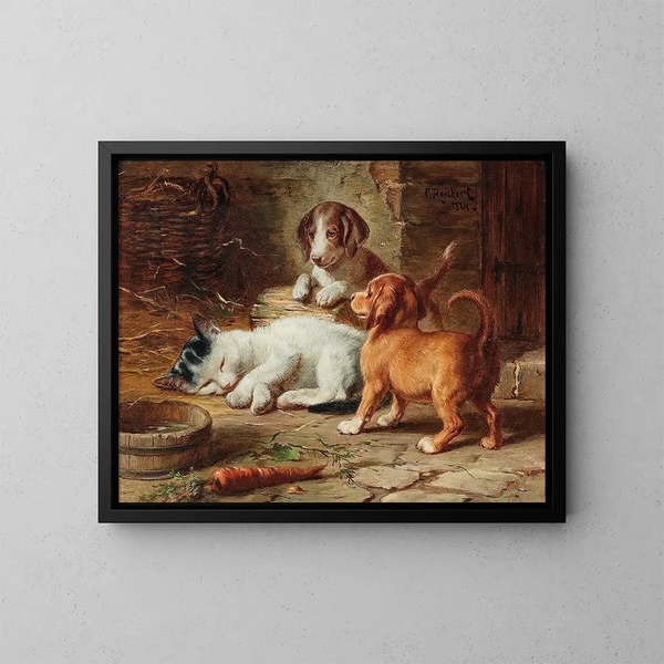 Los cachorros están despiertos - Carl Reichert — cuadro enmarcado en la pared