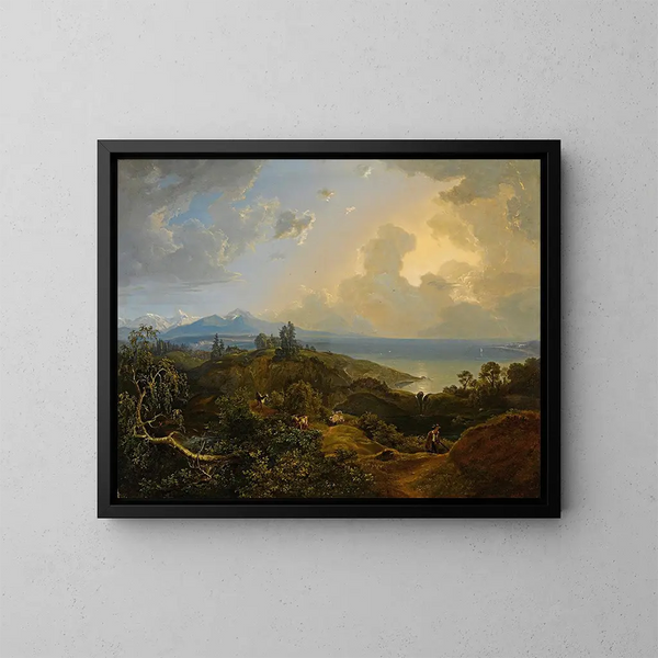 Un vasto paisaje en Baviera o el Salzkammergut - Carl Rottmann — cuadro enmarcado en la pared