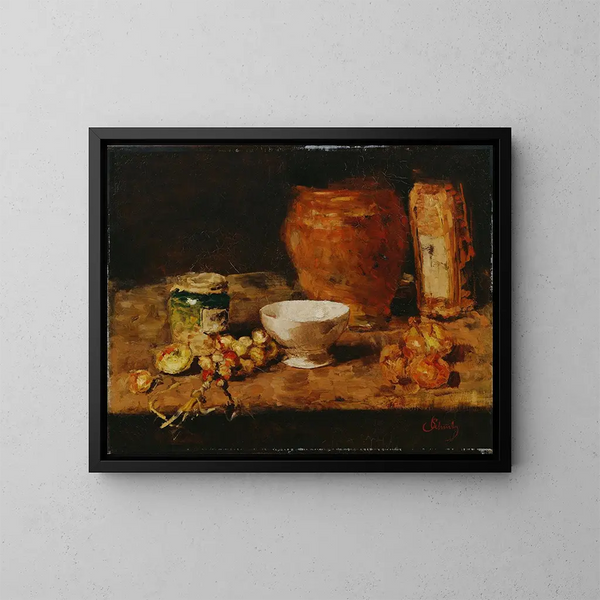 Nature morte avec un plat blanc - Carl Schuch — framed artwork on a wall