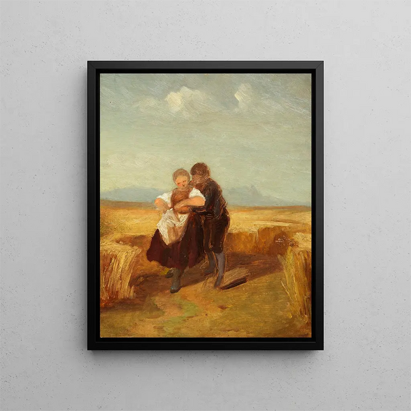 Niño y niña en un campo de maíz - Carl Spitzweg — cuadro enmarcado en la pared