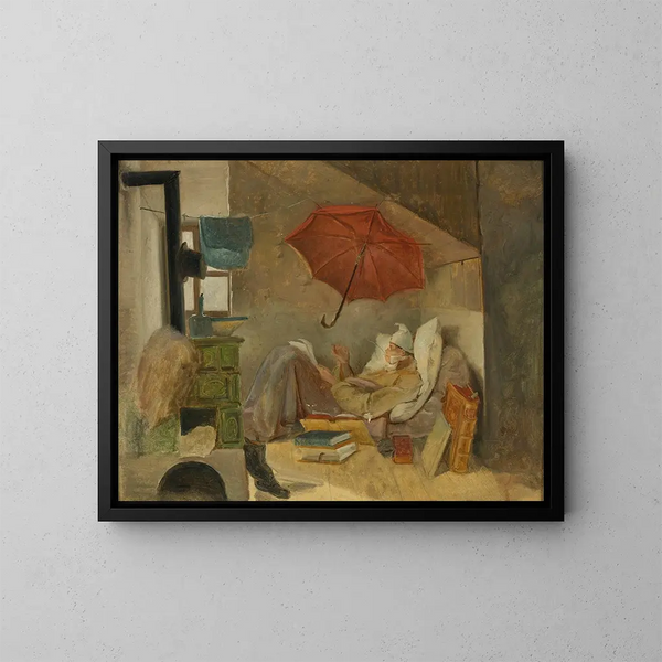 El pobre poeta - Carl Spitzweg — cuadro enmarcado en la pared