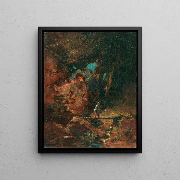 La lechera en el puente del bosque - Carl Spitzweg — cuadro enmarcado en la pared