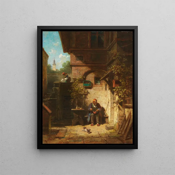 En attendant le journal - Carl Spitzweg — cuadro enmarcado en la pared