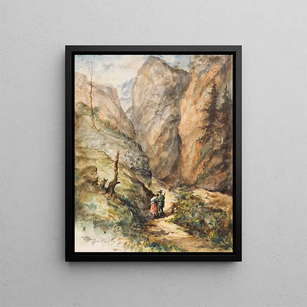 Cazadores y chicas - Carl Spitzweg — cuadro enmarcado en la pared