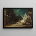 Night Watchman under moonlight, dog and cat - Carl Spitzweg — framed artwork on a wall