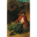 Reproducción del cuadro Joven mujer sentada con un abrigo rojo, un liebre delante de ella - Carl Spitzweg