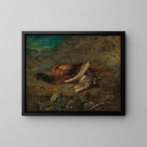 Still life with pheasant and woodcock - Carl Spitzweg — framed artwork on a wall