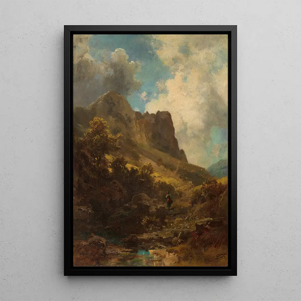 Gorge de la vallée con pastora - Carl Spitzweg — cuadro enmarcado en la pared