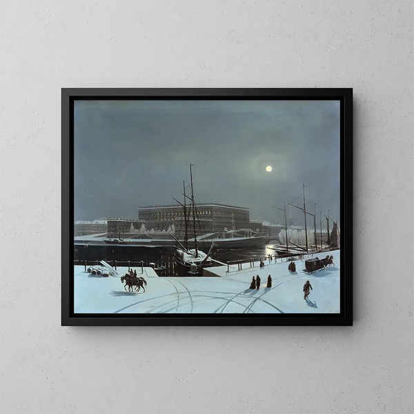 Vista del Palacio Real de Estocolmo en invierno - Carl Stefan Bennet — cuadro enmarcado en la pared