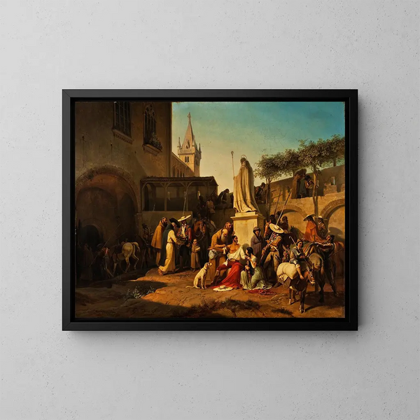 Scene of the defense of a Spanish city during a guerrilla war - Carl von Heideck — framed artwork on a wall