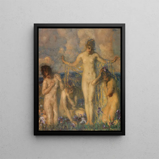 Carl Von Marr - Four female nudes in a meadow with irises.webp