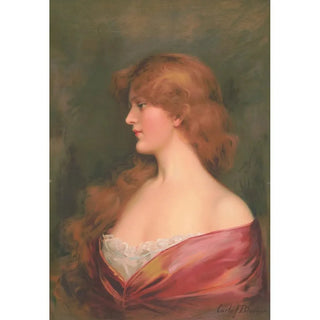 Carle J Blenner - Girl with long brown hair in a red dress.webp