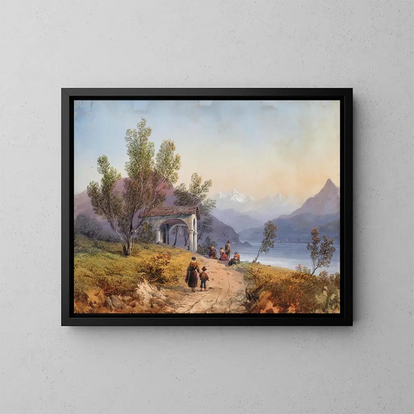 Oración en la orilla del lago Mayor - Carlo Bossoli — cuadro enmarcado en la pared