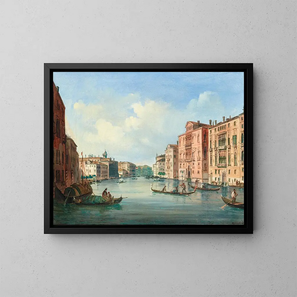 Venice painting, view of the Grand Canal with the Palazzo Cavalli-Franchetti and the Palazzo Barbaro - Carlo Grubacs — framed artwork on a wall