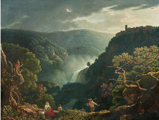 Carlo Labruzzi - The Waterfalls of Tivoli with figures in the foreground.webp