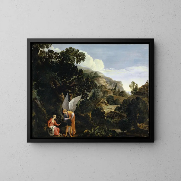 L'Anunciación a la mujer de Manoah - Carlo Saraceni — cuadro enmarcado en la pared